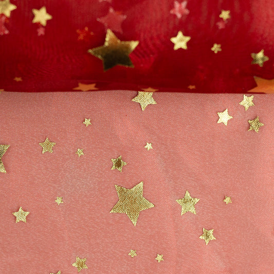 Organza - Sterne gold/burgundy - 10 cm