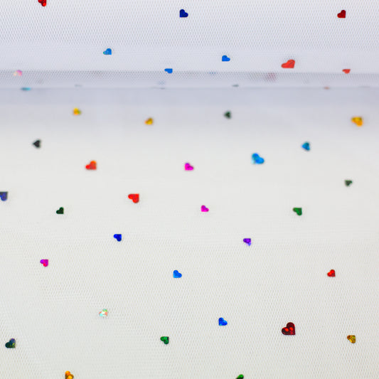 Tüll - Hearts weiß - 10 cm