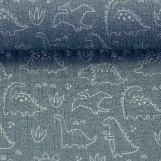 Struktur Jersey - Sevilla Dinosaurier, rauchblau - 10 cm