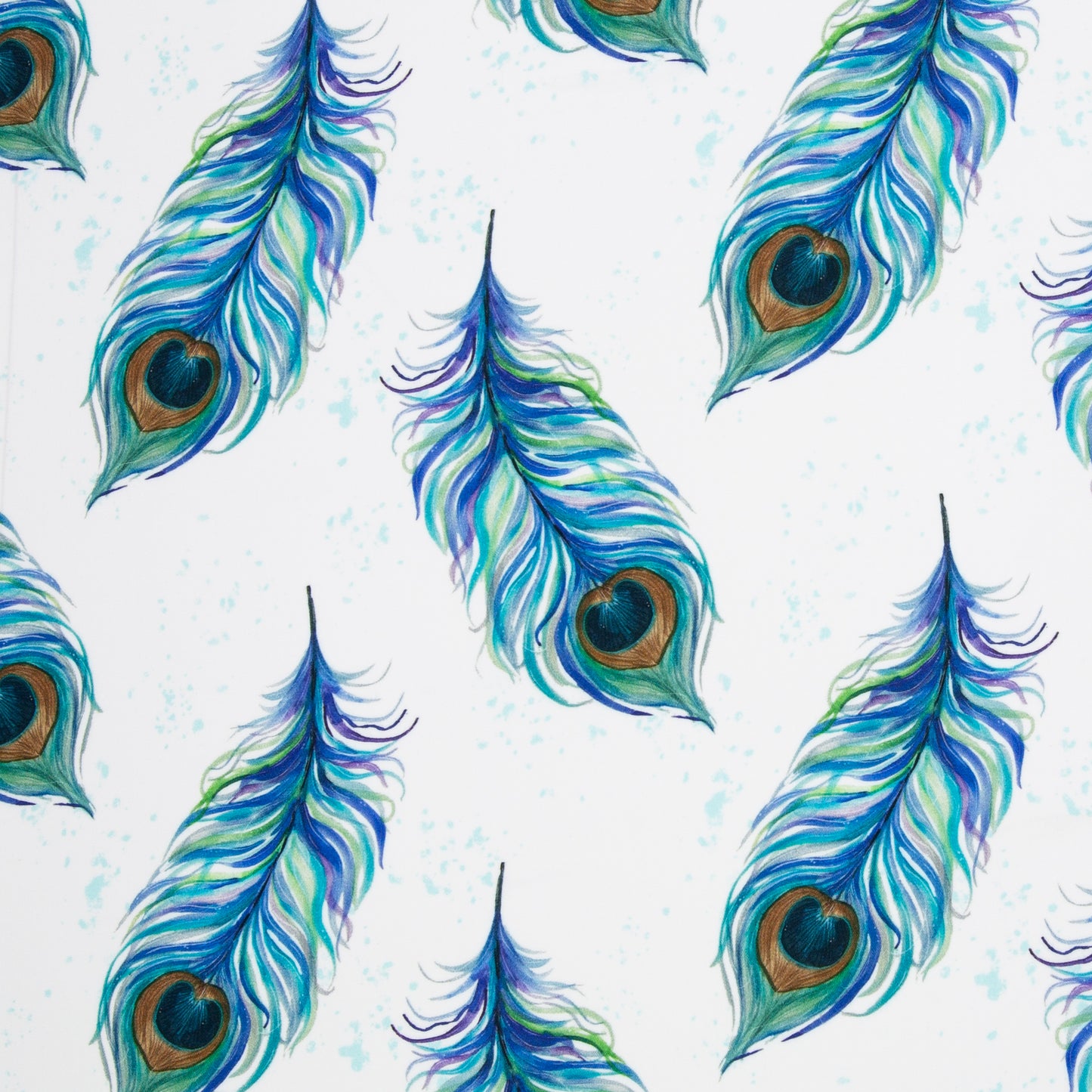 Viskosewebware - Pfauenfedern blau/weiß - 10 cm