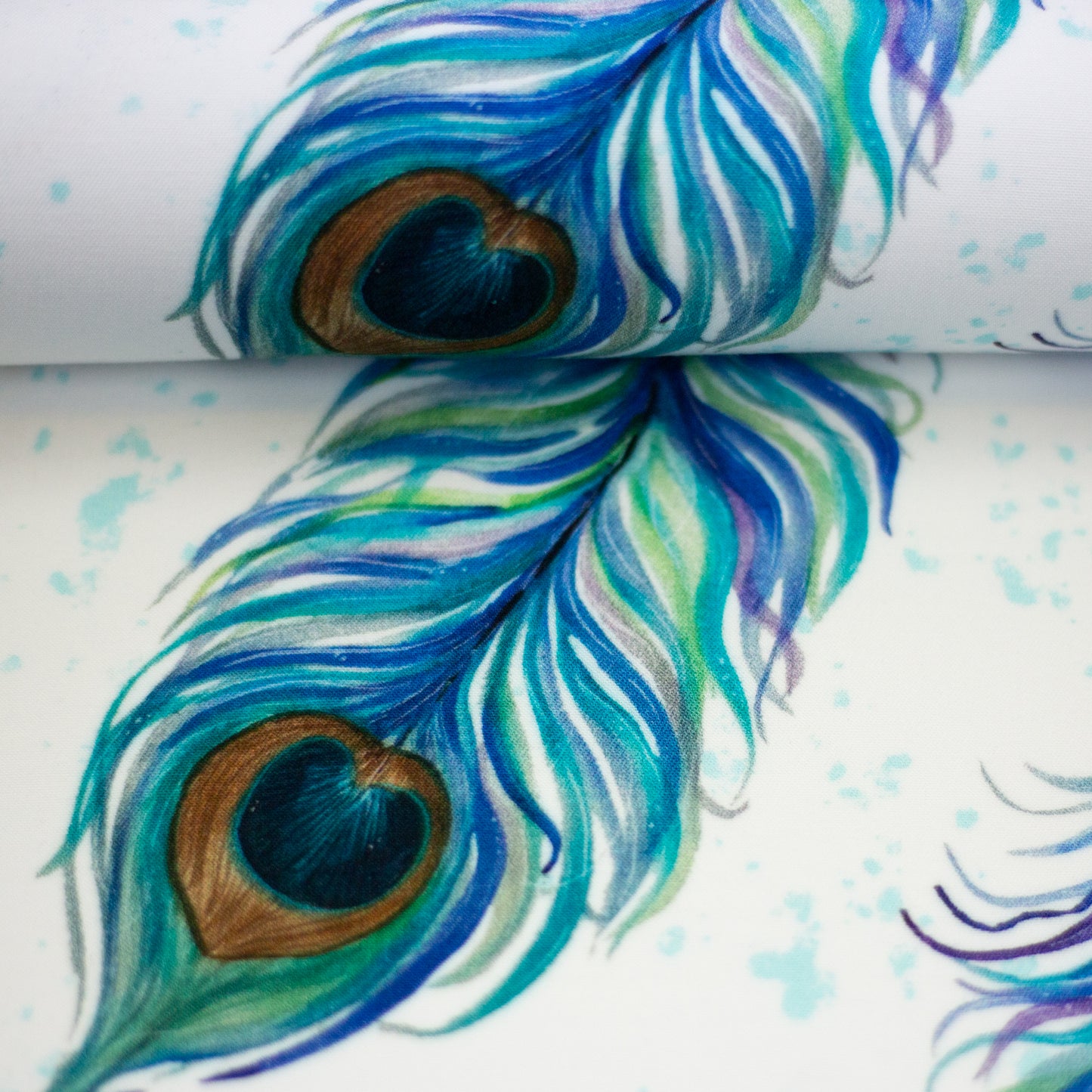 Viskosewebware - Pfauenfedern blau/weiß - 10 cm